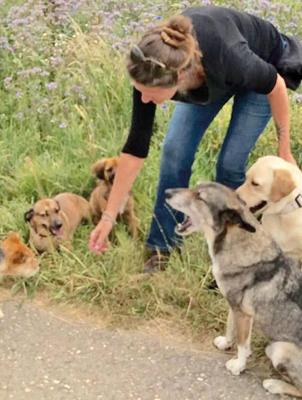 Karin mit den Pensionshunden von Schwanis Hundepension im Rhein-Kreis-Neuss